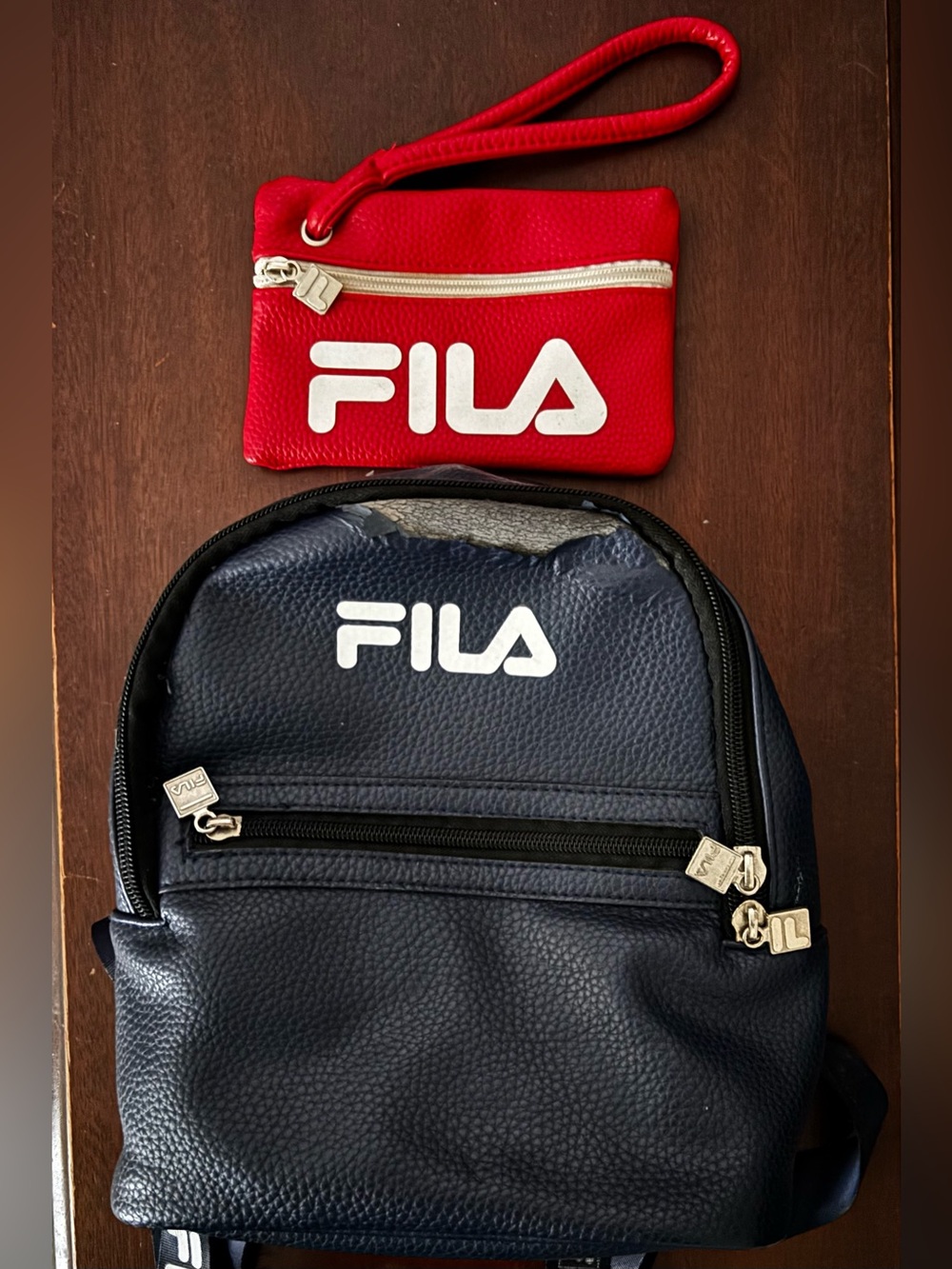 FILA Navy Backpack with Red Wristlet